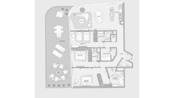 Apartment floor plan, 3 bedrooms in OCEANO No. 11014 (2D)